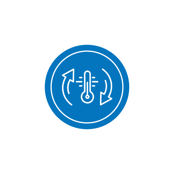 Air conditioning icon: a thermometer inside circular arrows