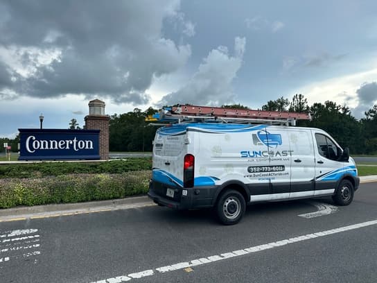 SunCoast Air Conditioning van beside the Connerton community sign in Land O’ Lakes