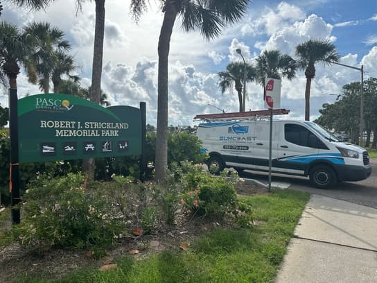 SunCoast Air Conditioning van at Robert J. Strickland Memorial Park in Hudson, Pasco County