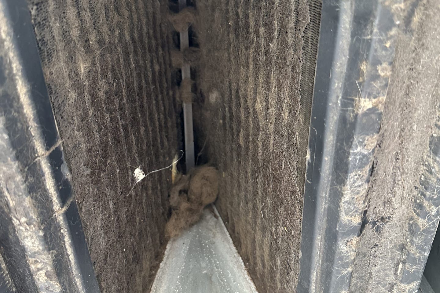 The inside of a duct run with dust built up on its walls in Weeki Wachee, FL.