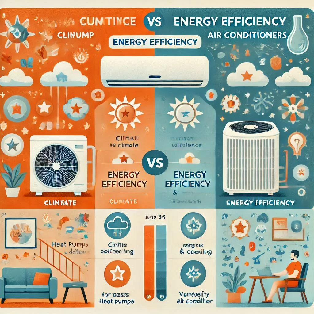 "An infographic comparing the capabilities of a heat pump vs air conditioner, highlighting heating and cooling functionalities."