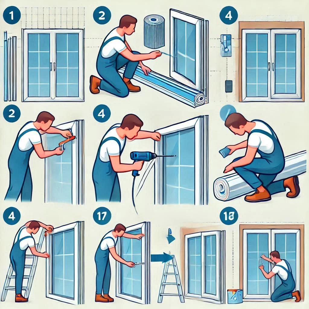 A step-by-step infographic illustrating the process of attaching the DIY window seal panel onto a window frame.