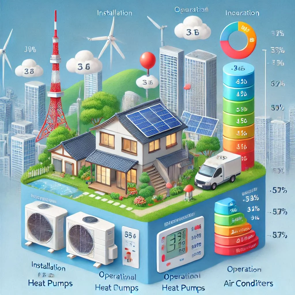 "A cost breakdown chart comparing the installation, operational, and long-term costs of heat pumps and air conditioners."