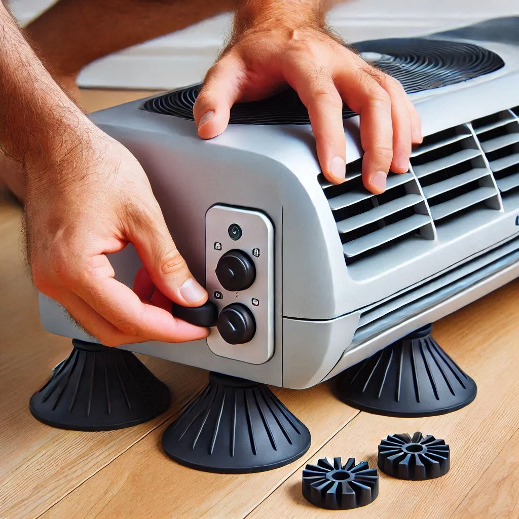 Attaching rubber feet to the base of the AC cover for added protection.