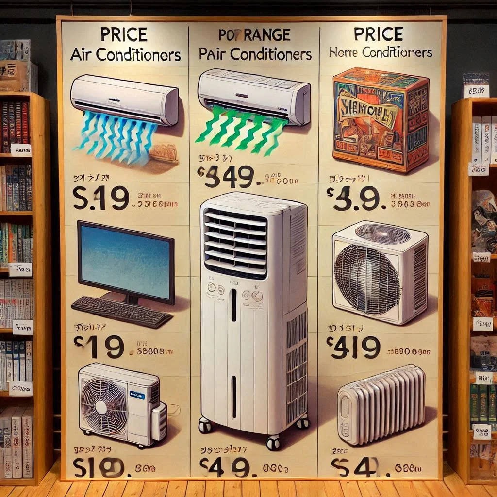 "Price range of portable air conditioners for dorm rooms displayed in a comparison chart"