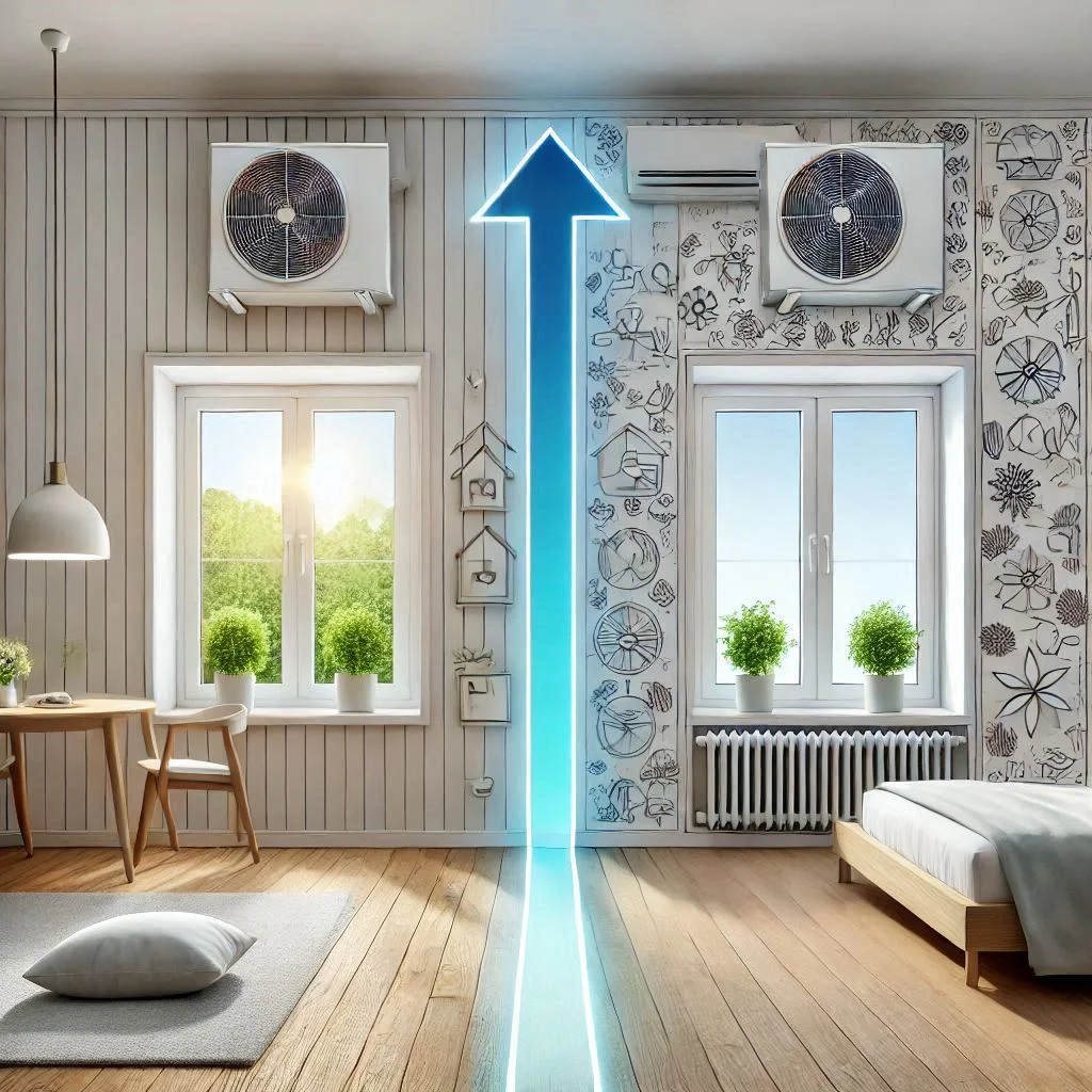 A side-by-side visual comparison showing a room with and without a window seal, highlighting the cooling efficiency difference.