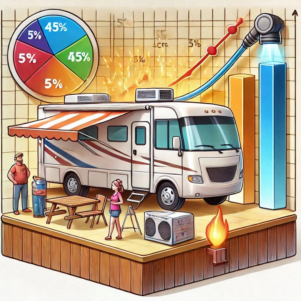 "An illustration showing the correlation between RV size and the required wattage for an air conditioner"