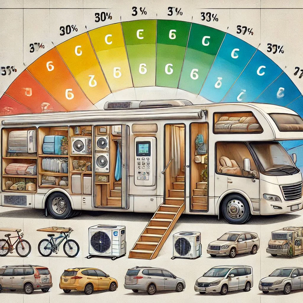 "An illustration showing the range of average energy consumption of RV air conditioners"