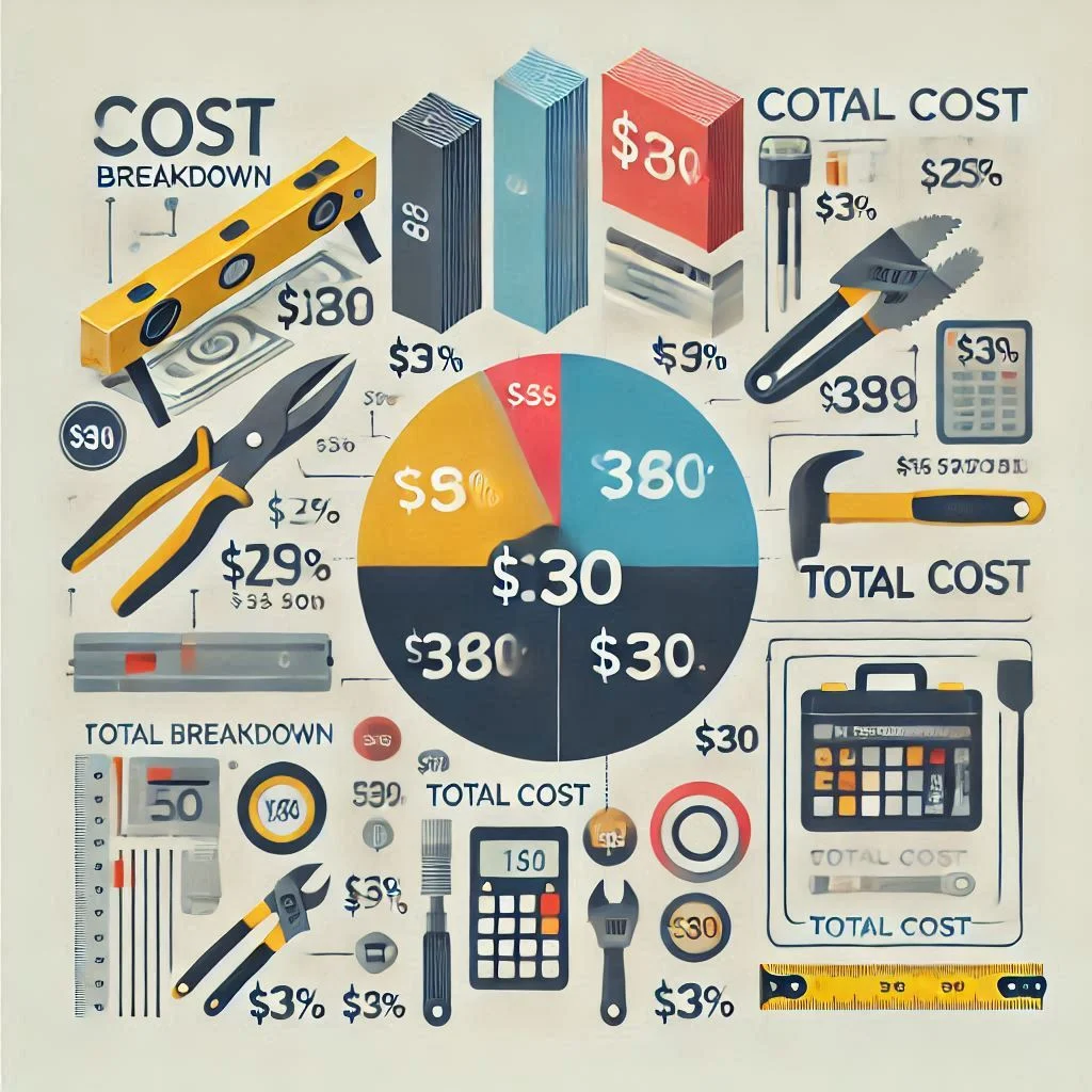 A cost breakdown chart or infographic showing the price of each material and tool, with a total cost highlighted under $30.