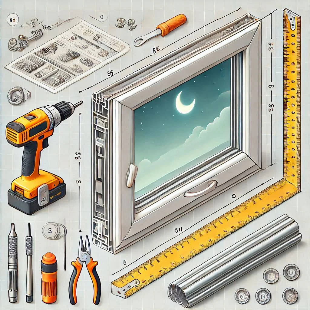 A customizable DIY window seal panel with adjustable dimensions, illustrated alongside tools and materials.