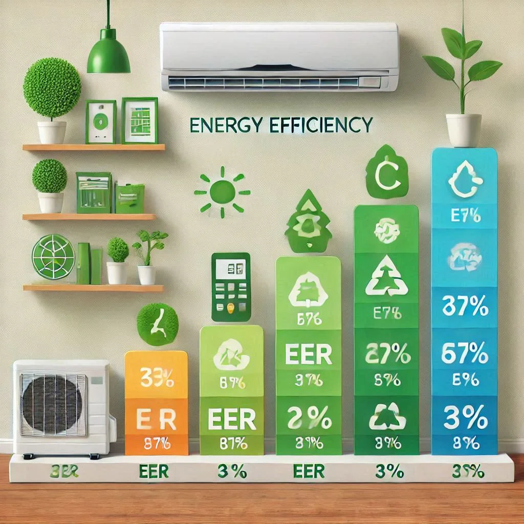 A graph comparing the energy efficiency of different BTU air conditioners, showing the EER ratings and power consumption differences.