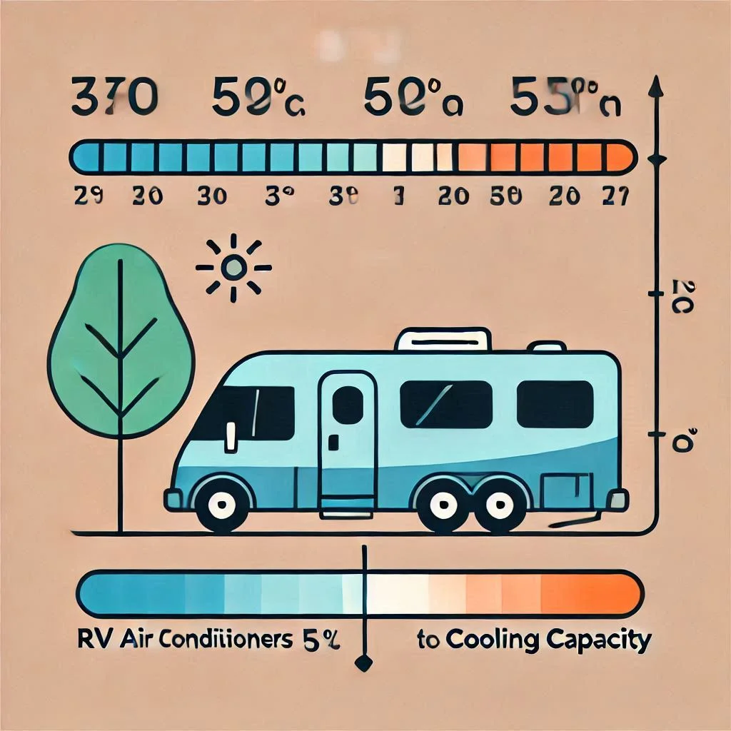 An image showing a simple graphic of a BTU measurement chart for RV air conditioners, highlighting how it correlates to cooling capacity.