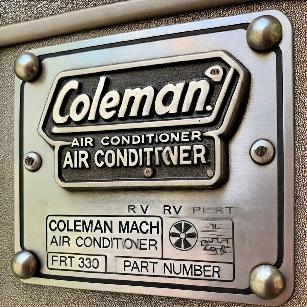 "Image showing the nameplate of a Coleman Mach RV air conditioner with the part number highlighted."