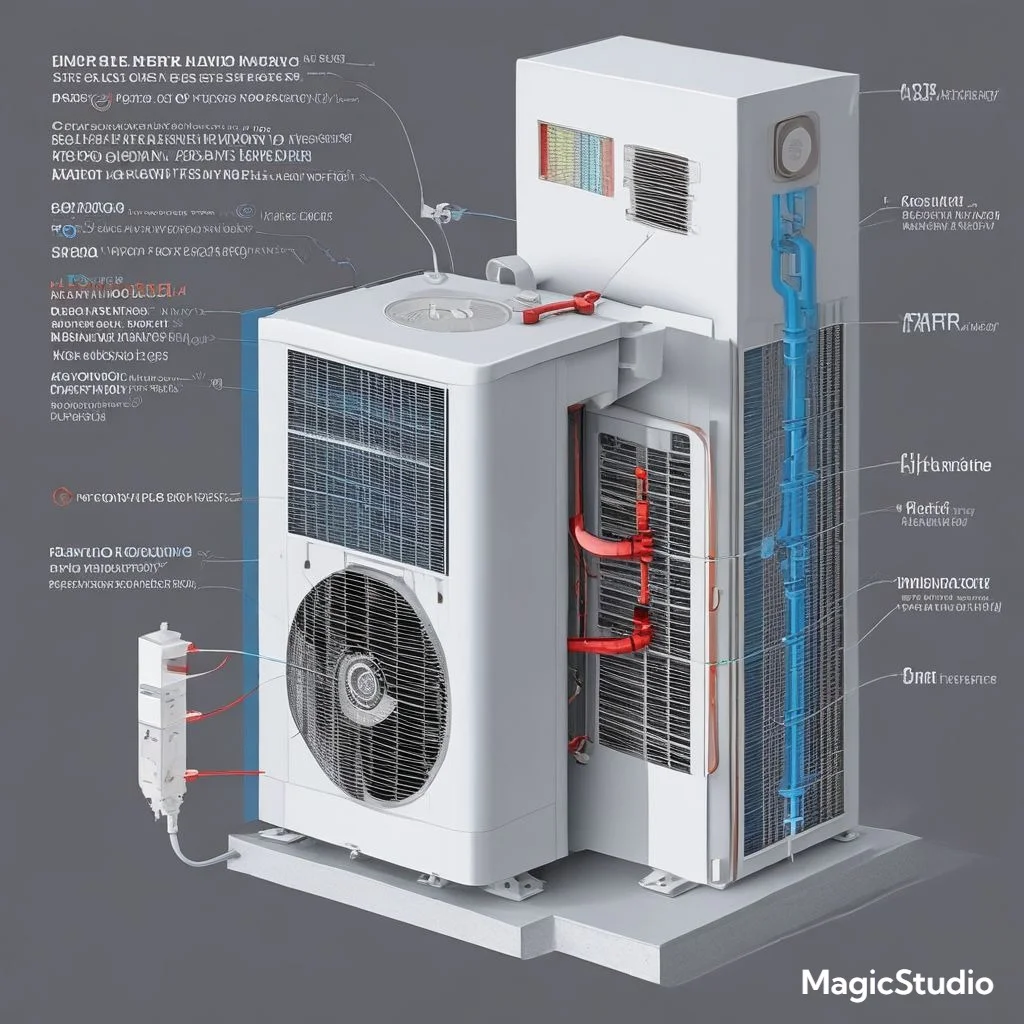 A visual showing a single heat pump unit illustrating its dual modes: cooling in summer (blue arrows for cool air) and heating in winter (red arrows for warm air).