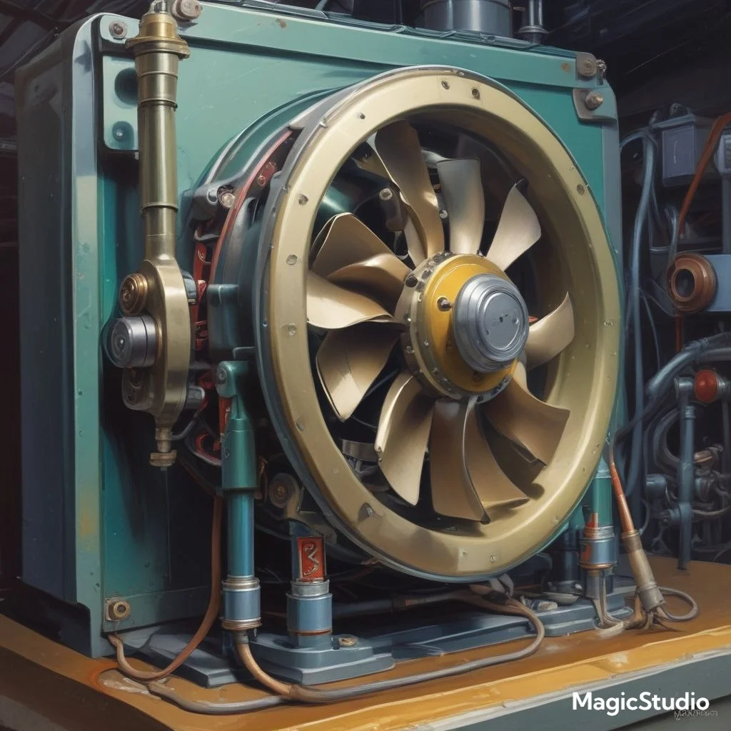 "A close-up of a fan motor being lubricated with a small oil can to eliminate humming noises and ensure smooth operation."