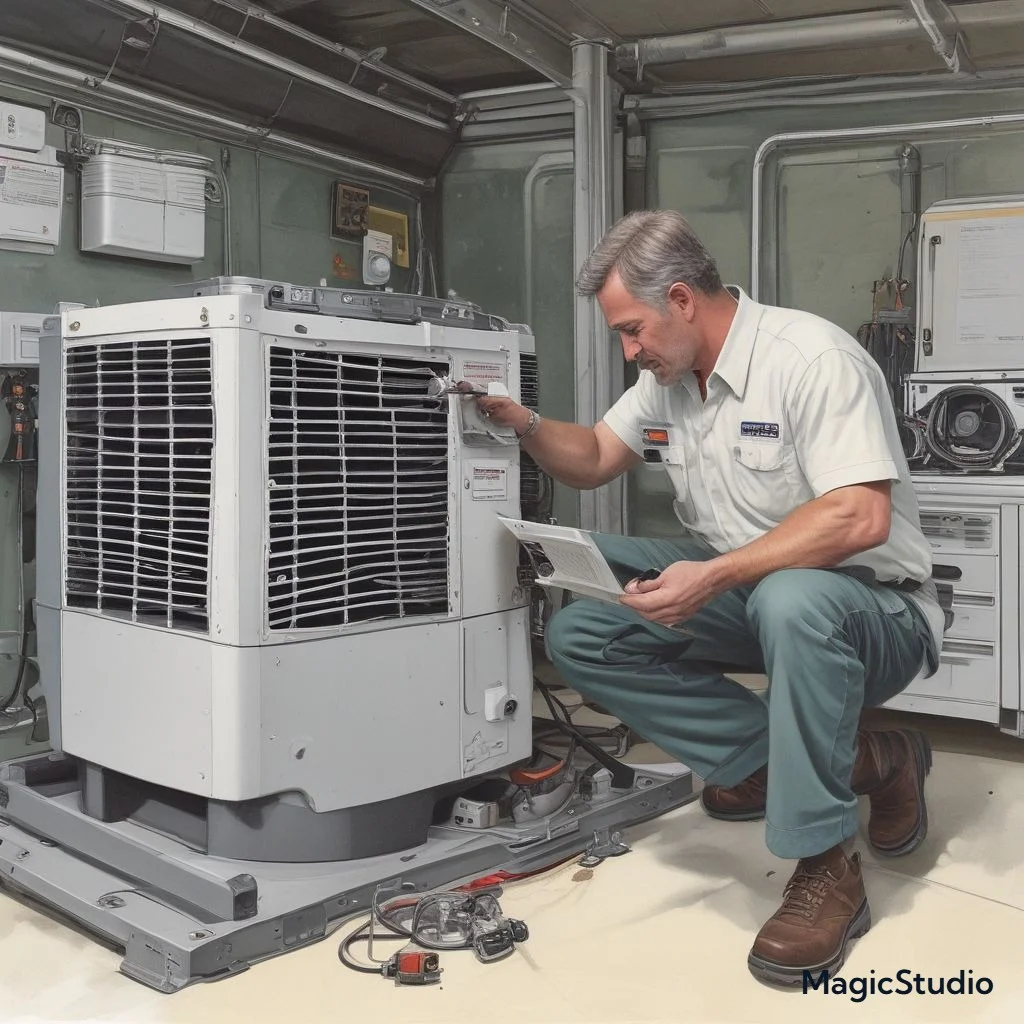 "A professional technician performing an annual maintenance check on a Dometic RV air conditioner, ensuring optimal functionality."