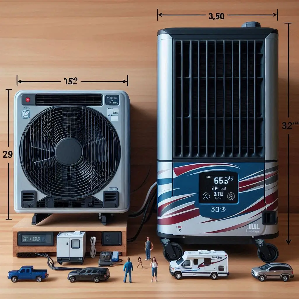 A side-by-side comparison of the smallest RV AC units, showing their dimensions, BTU ratings, and power consumption.