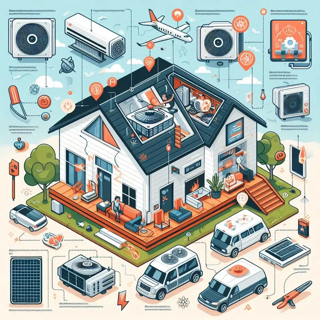 An infographic depicting common problems with rooftop RV air conditioners, with visual representations and troubleshooting tips for each issue.