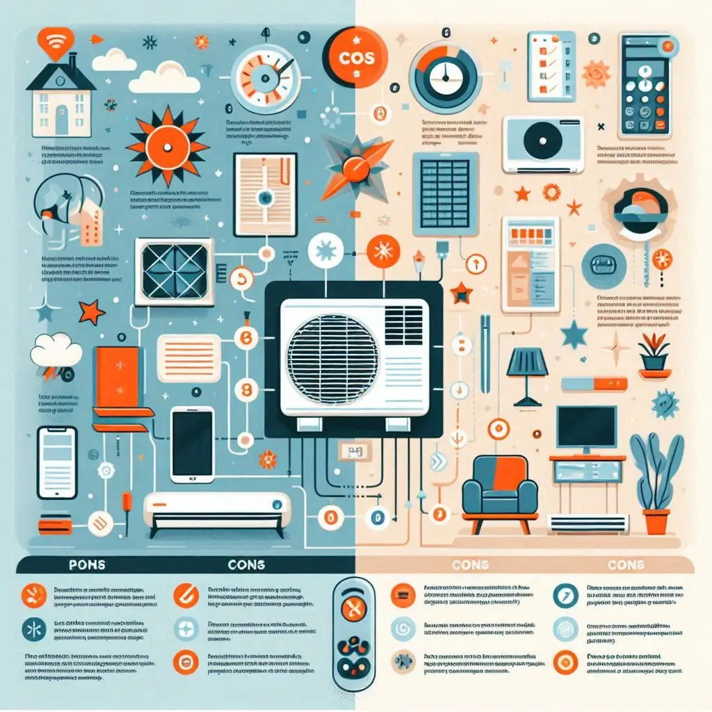 An infographic summarizing the pros and cons of each model, with visuals representing their key features, helping readers quickly identify which air conditioner may best suit their needs.