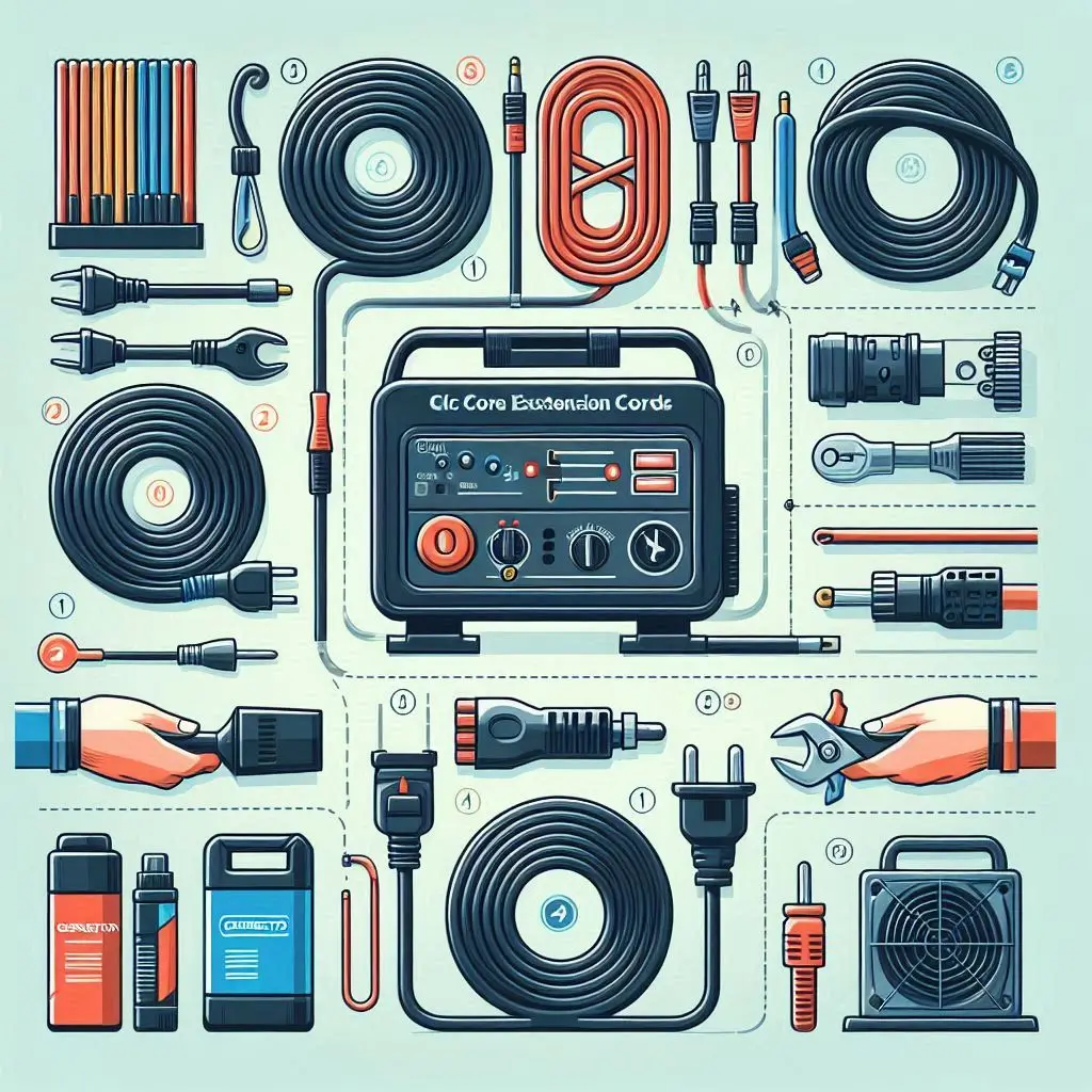 A visual guide on the types of heavy-duty extension cords recommended for connecting a generator to an AC unit, including proper usage tips.