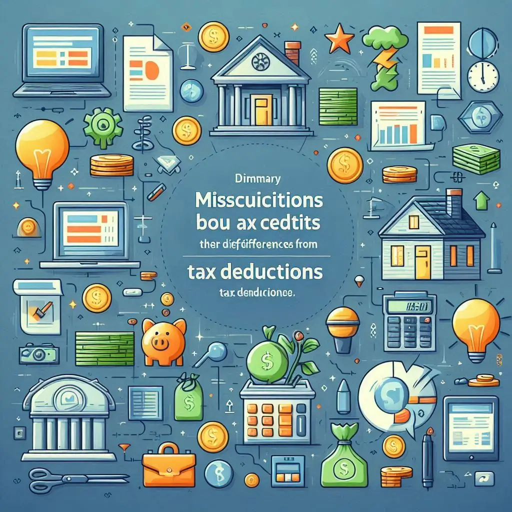 A summary graphic that encapsulates the key misconceptions about tax credits and their differences from tax deductions, providing a visual reference for readers.