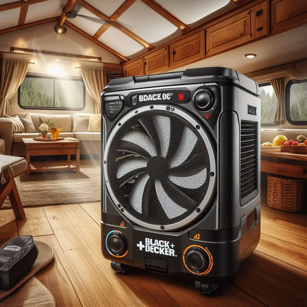 An image showing the BLACK + DECKER BPACT08WT installed in an RV or large tent, demonstrating its cooling capabilities.
