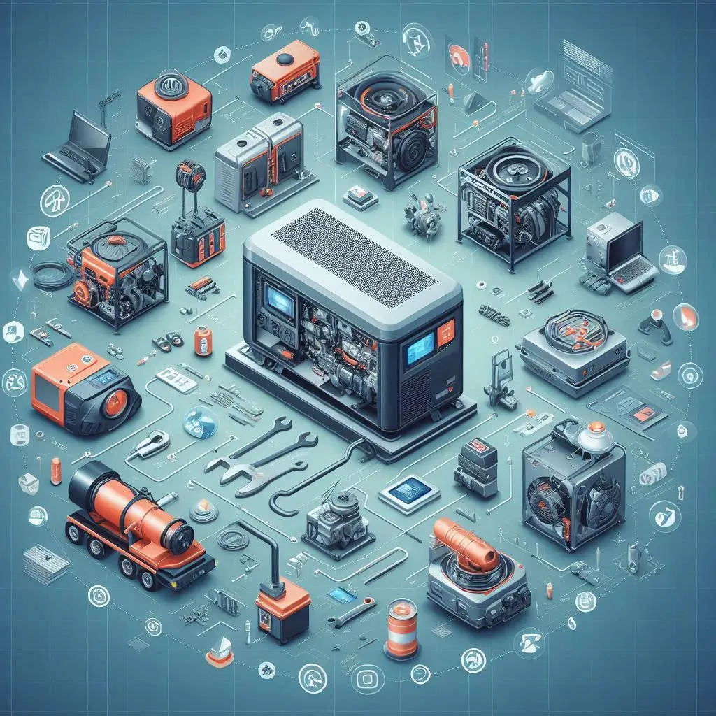 A visual representation of a generator installation process, showing key components and safety measures to consider.