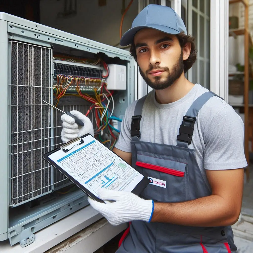 “ARS technician performing maintenance on an air conditioning unit, showcasing thorough inspection and cleaning process.”