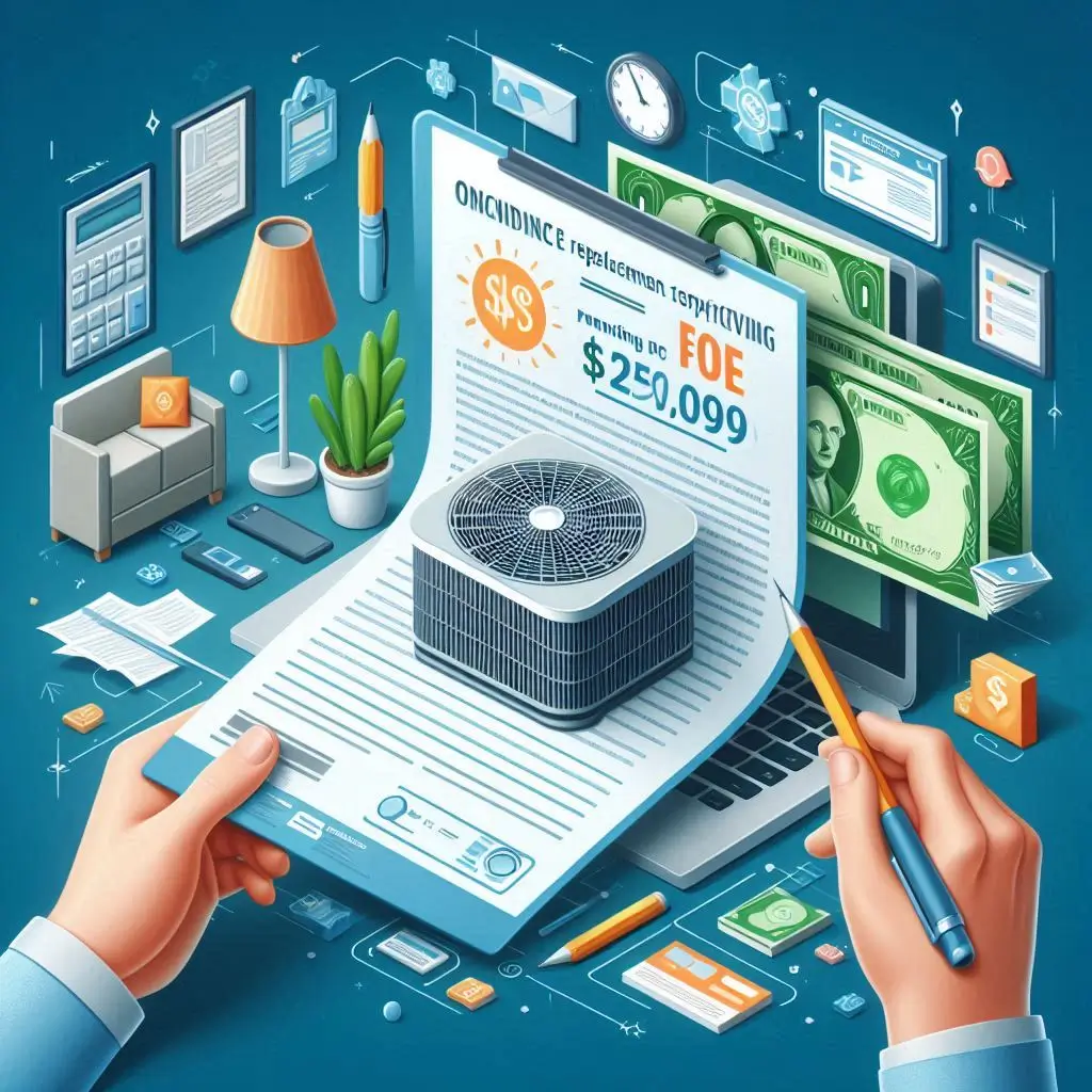 "An advertisement showing a limited-time offer or discount on AC replacement services, including a promotional code or special financing terms."