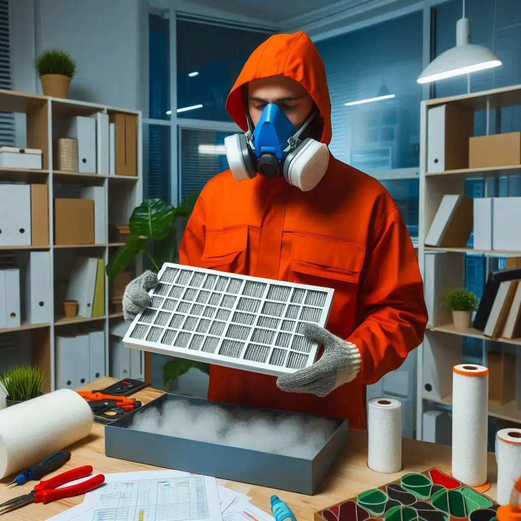 "A technician cleaning HVAC filters to improve energy efficiency"