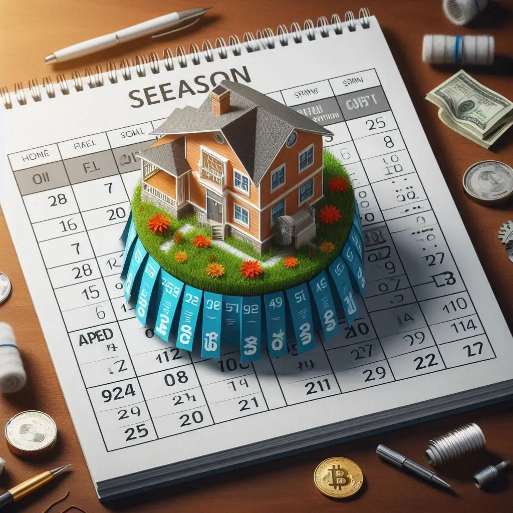 A calendar highlighting the best seasons for AC installation, showing potential savings in off-peak months like fall and spring.