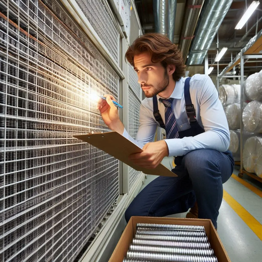 "A technician inspecting HVAC system coils during maintenance"
