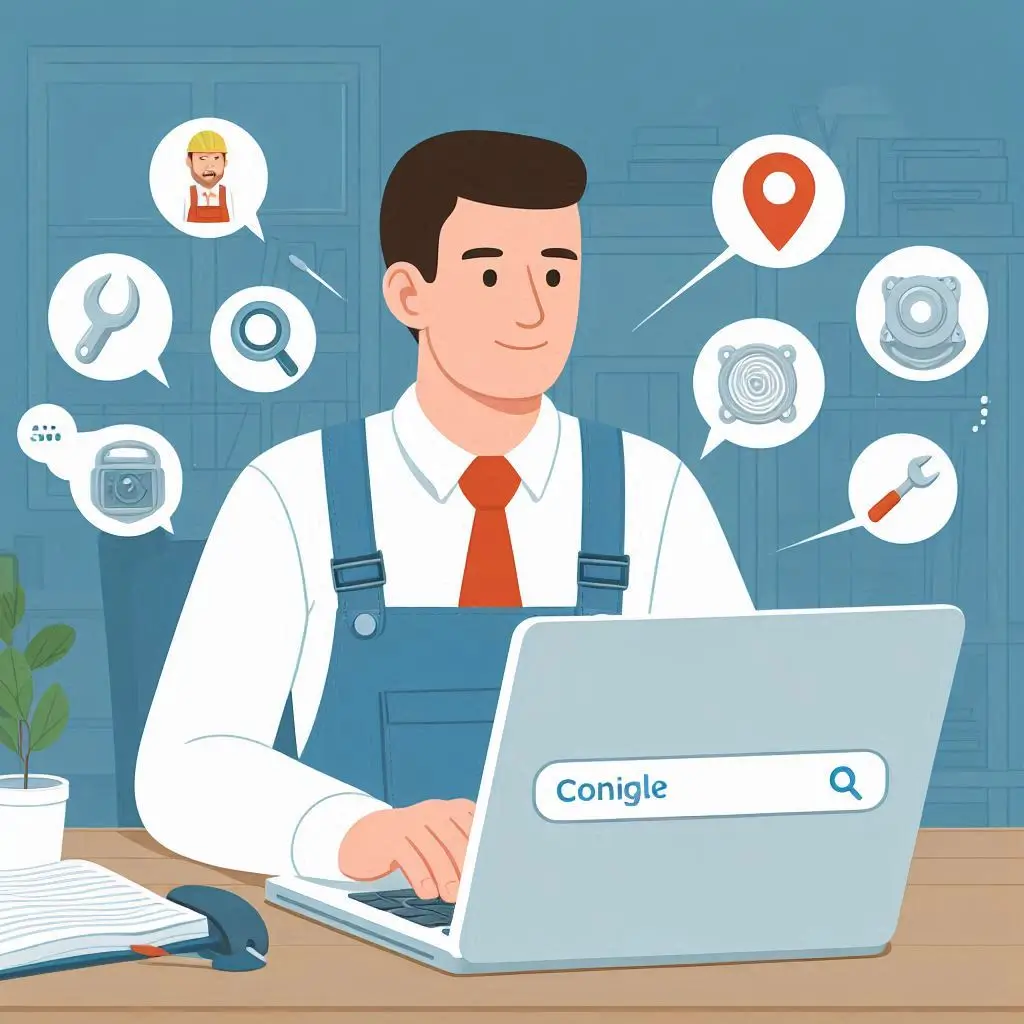 "A person using a search engine to find local HVAC maintenance providers on their laptop"