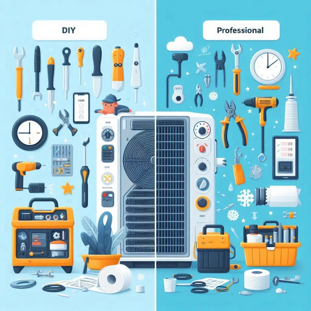 A side-by-side comparison image of DIY AC maintenance vs. professional AC tune-up, showing the tasks each one covers.
