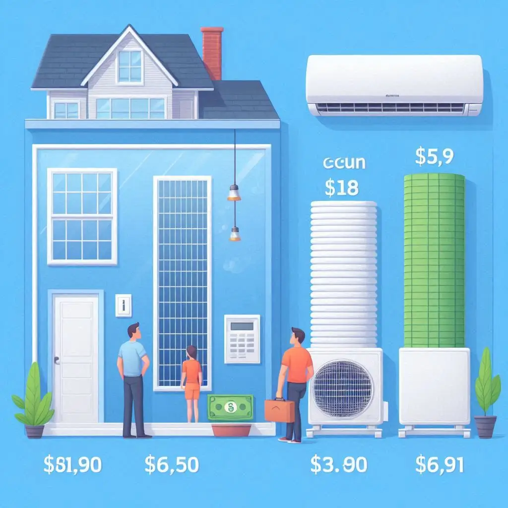 A comparison chart showing the cost differences between central air conditioners, ductless mini-split systems, and window units.