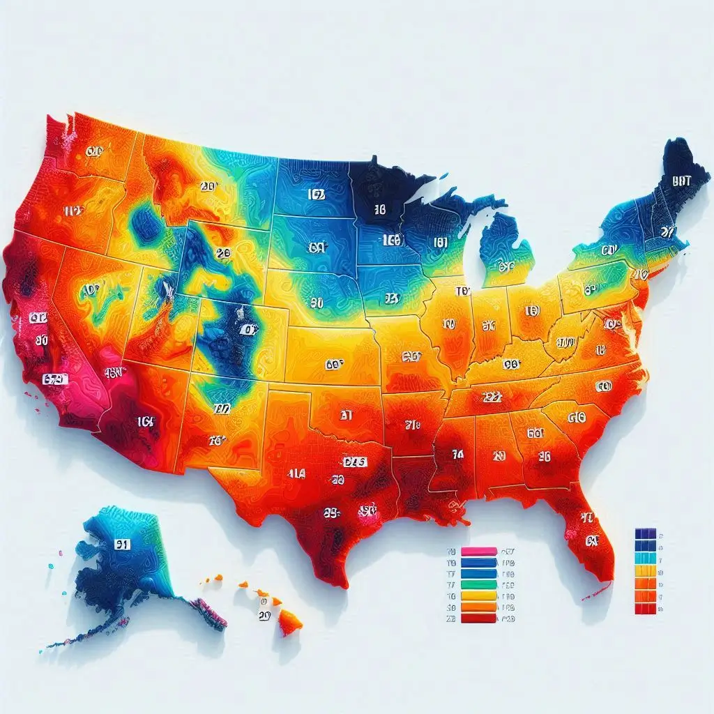 A heat map of the United States showing recommended HVAC systems for different climate zones.
