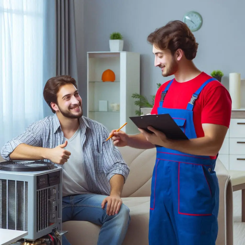 "ARS technician assisting a homeowner with HVAC system maintenance, emphasizing high-quality customer service and technical expertise."