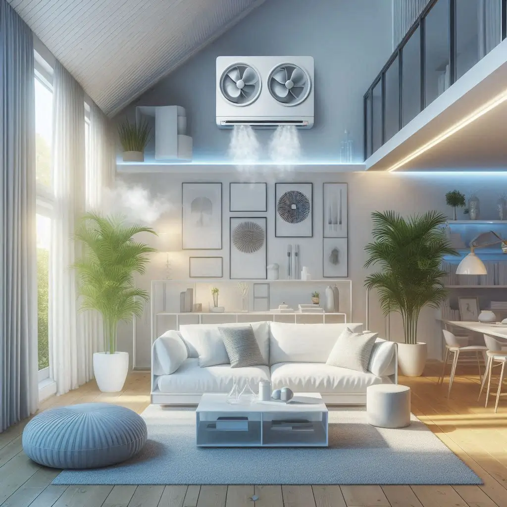 A clean, modern home with purified air circulation, illustrating improved indoor air quality.