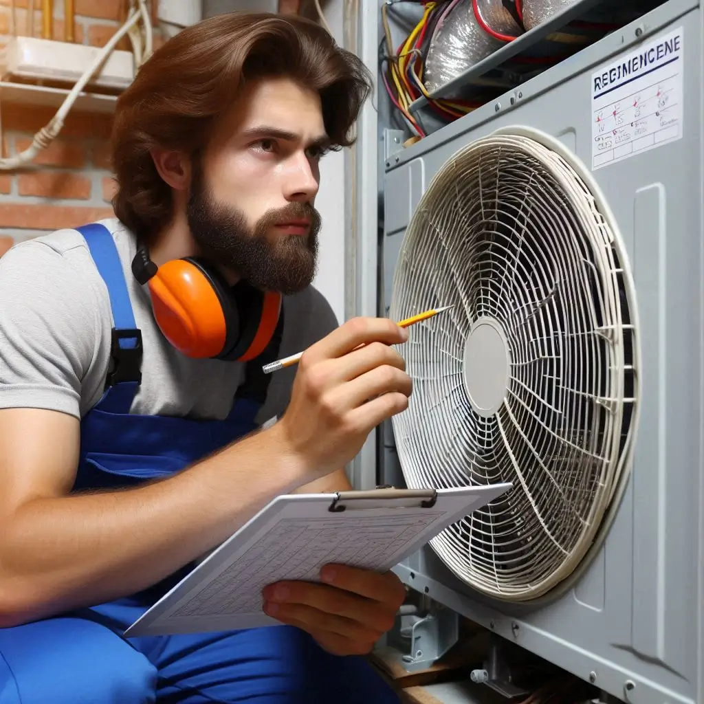"An HVAC technician performing maintenance on an air conditioner before the summer season to ensure optimal performance."