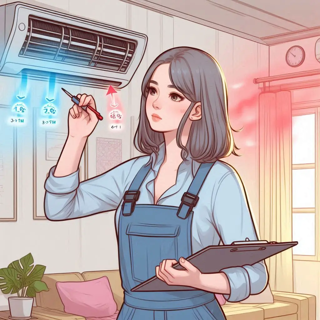 "An image showing a room with HVAC vents emitting weak airflow, with temperature differences noticeable in different parts of the room. A technician should be inspecting the vents to identify any airflow issues."