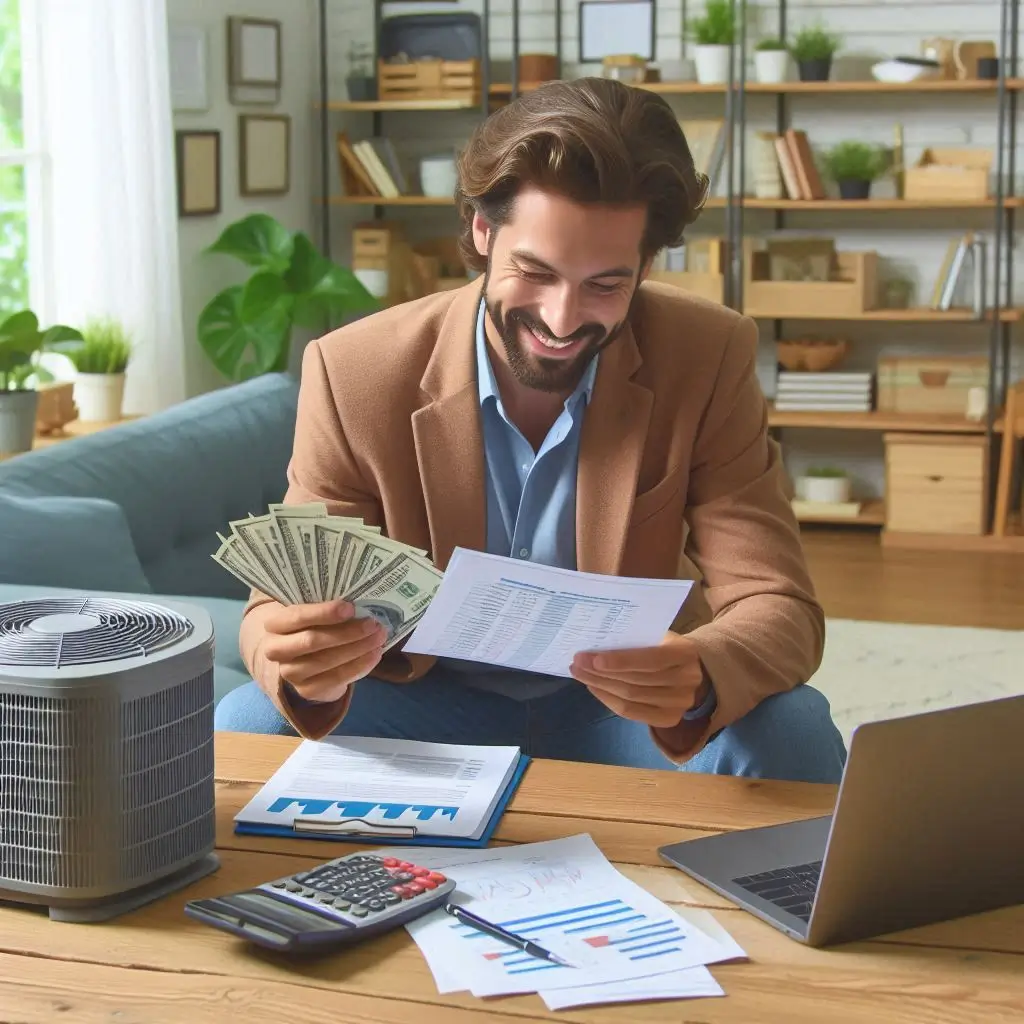 "A homeowner comparing quotes from different HVAC providers, looking over the pricing details and assessing service offers."