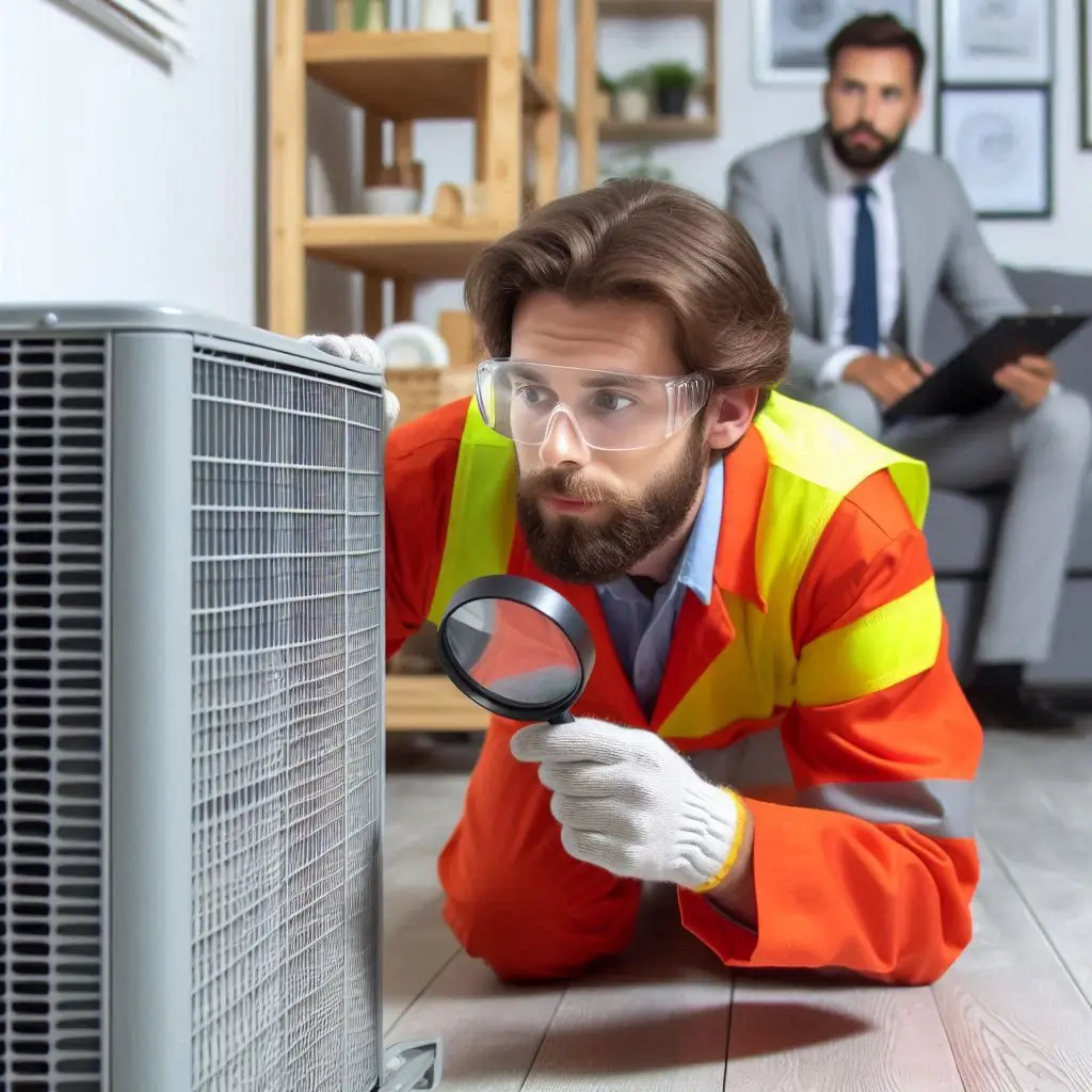 "A homeowner noticing reduced airflow from the vents and inspecting the AC unit for signs of malfunction."